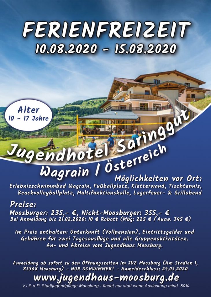 Flyer Ferienfreizeit Saringgut 2020 Stadtjugendpflege Moosburg